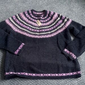 Talbots Black and Pink Patterned Sweater